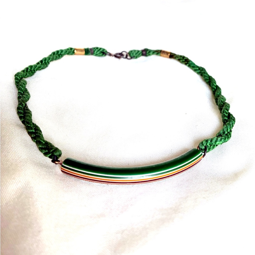 Rare Lea Stein Compressed Plastic Collar Necklace Layers of Color on Rayon Rope